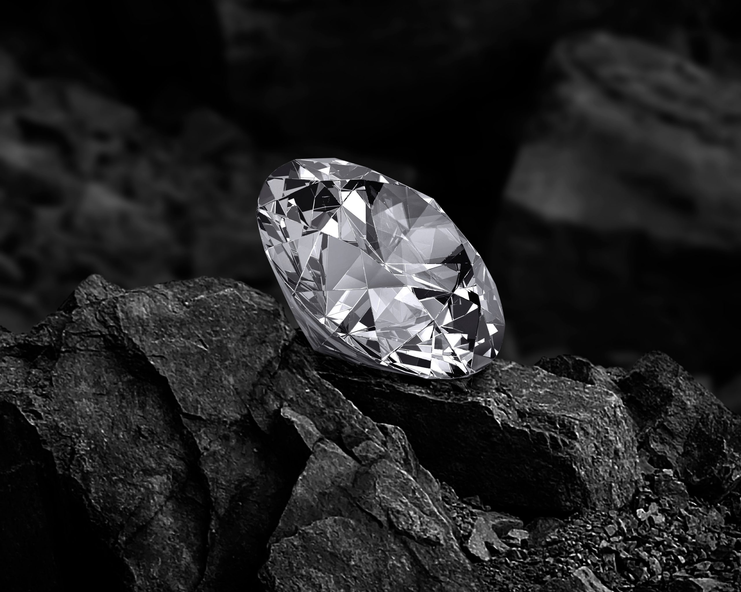 Diamond on an uneven background against a black background in black and white
