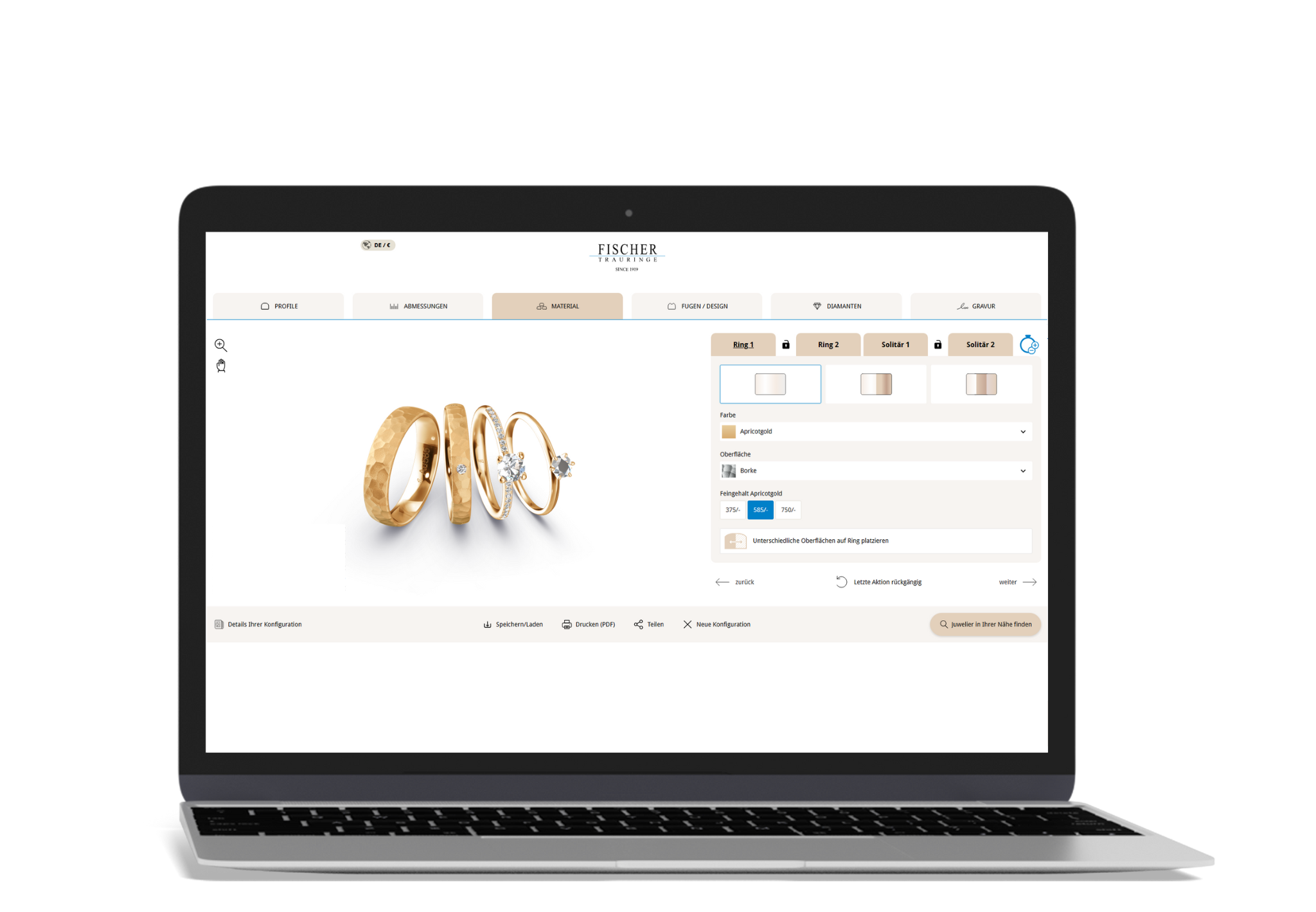 Fischer Trauringe Konfigurator auf Laptop