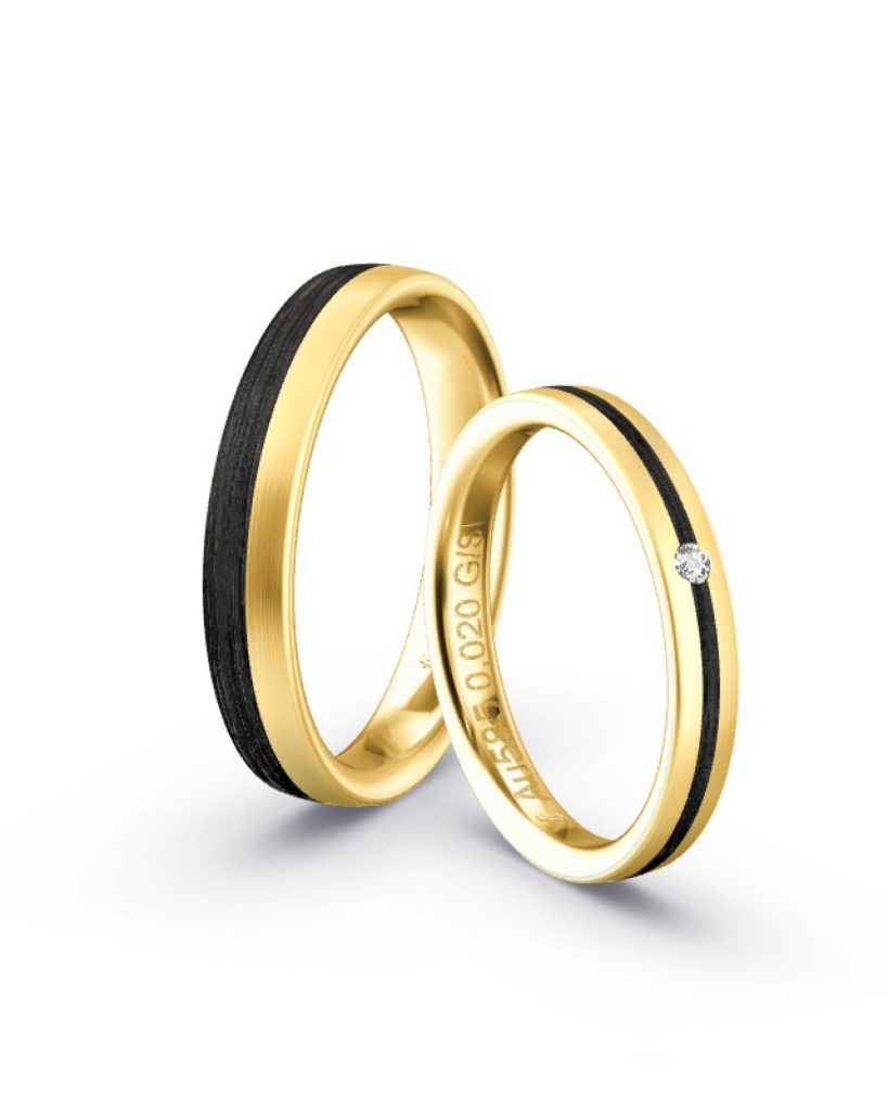 Gelbgold Oberfläche Feinmatt Carbon Fuge Damenring mit Brillant