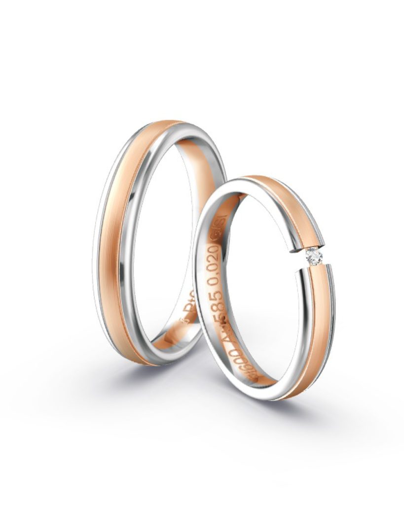 Ringe aus Platin poliert und Rotgold Feinmatt Damenring mit Brillant