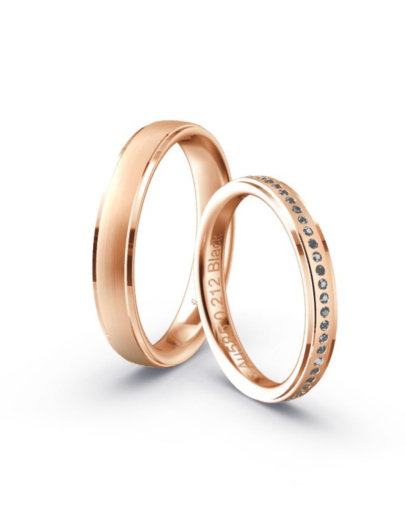 Ringe aus Rotgold Feinmatt Damenring ringsum mit schwarzen Brillanten