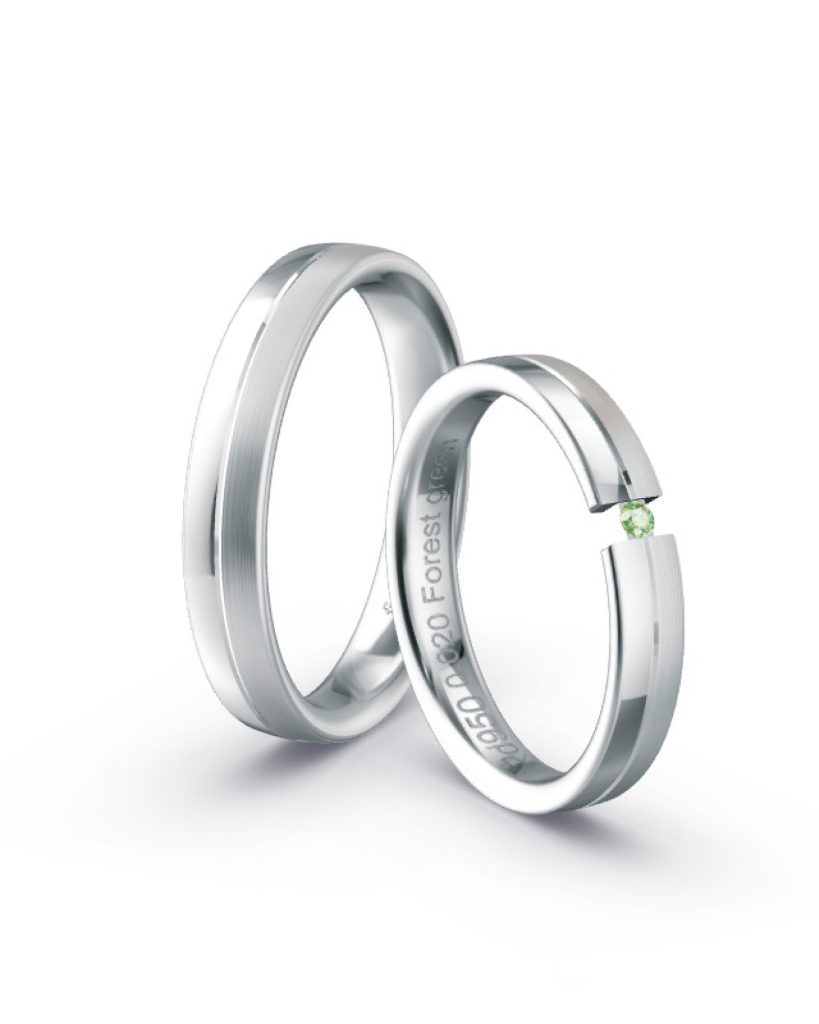 Ringe aus Palladium poliert und Feinmatt Damenring mit Brillant in Forest Green