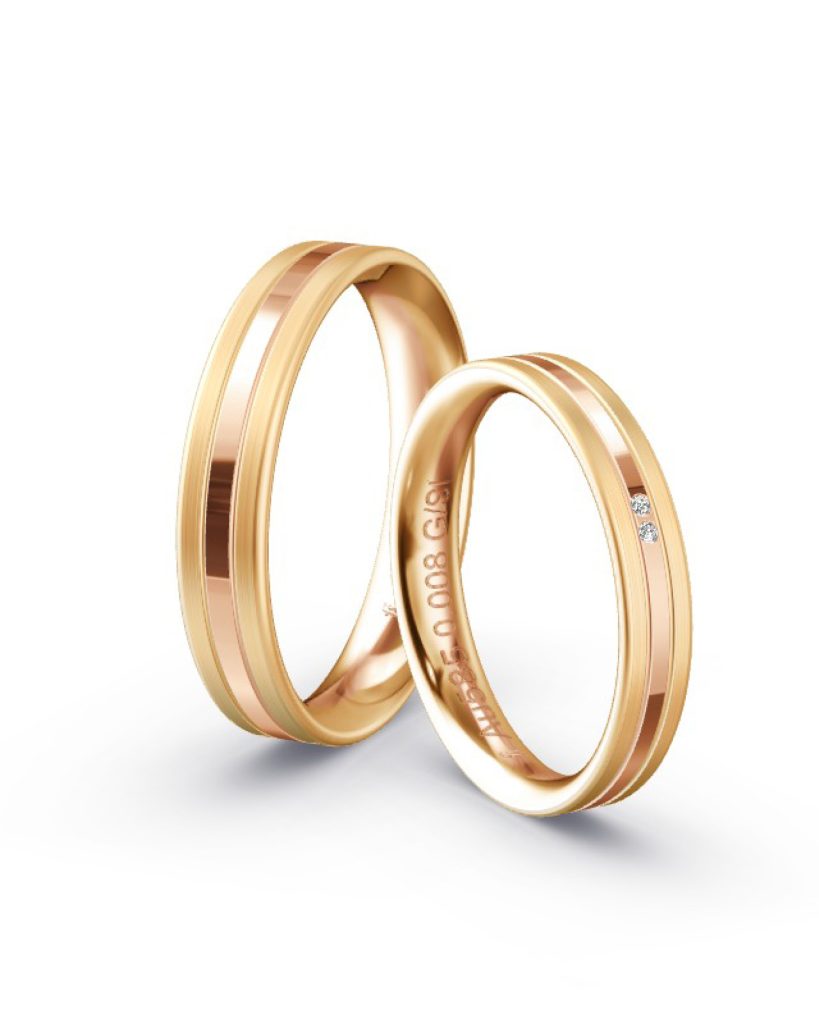 Ringe in Apricotgold Oberfläche Feinmatt und Rotgold poliert Damenring mit 2 Brillanten besetzt