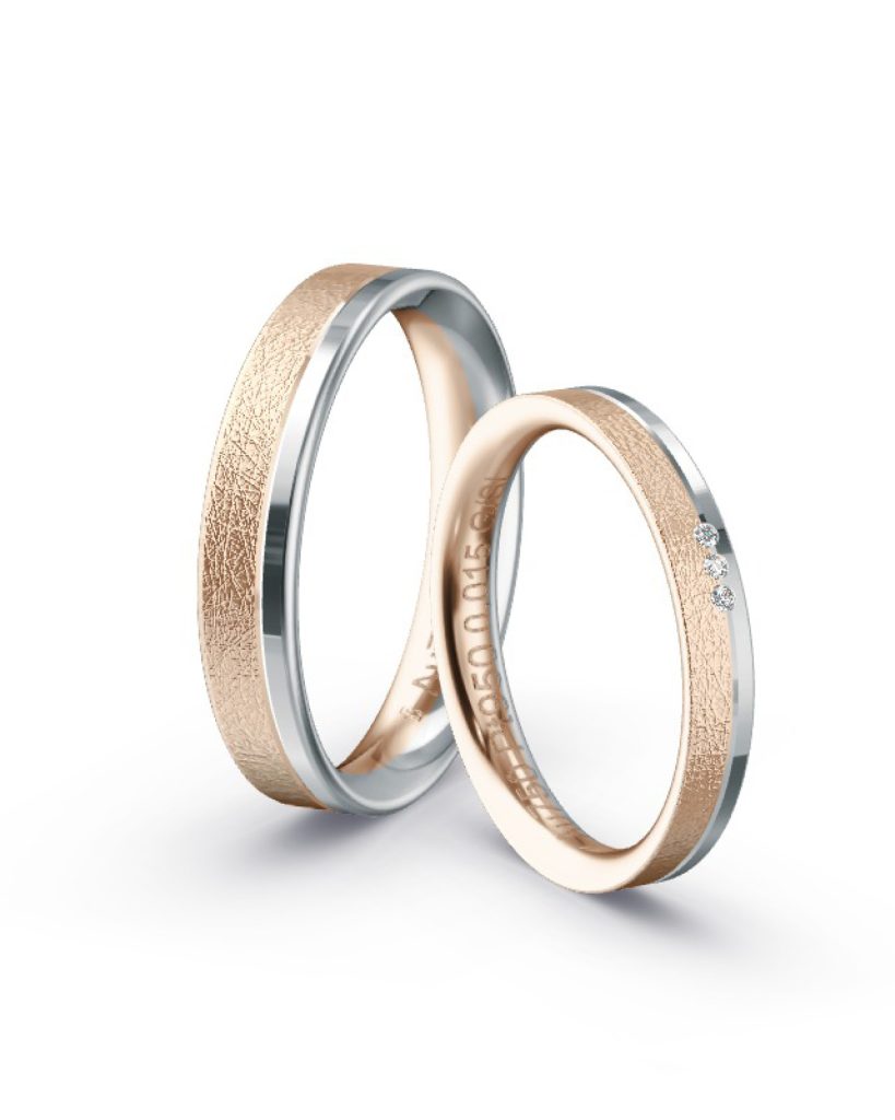 Ring zweifarbig Caramelgold Eismatt Platin poliert Damenring 3 Brillanten 0.005 ct. / G/SI