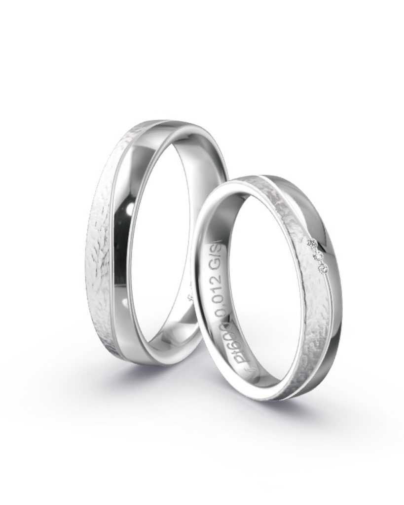 Ring zweifarbig Platin Exclusivmatt Platin poliert U-Fuge poliert Damenring 3 Brillanten 0.004 ct. / G/SI