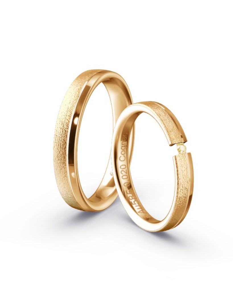 Ringe in Apricotgold Eismatt und poliert V-Fuge poliert Damenring Brillant in Cognac