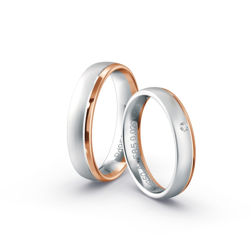 Trauringe aus Palladium 950 und Rotgold 585 mit Diamant